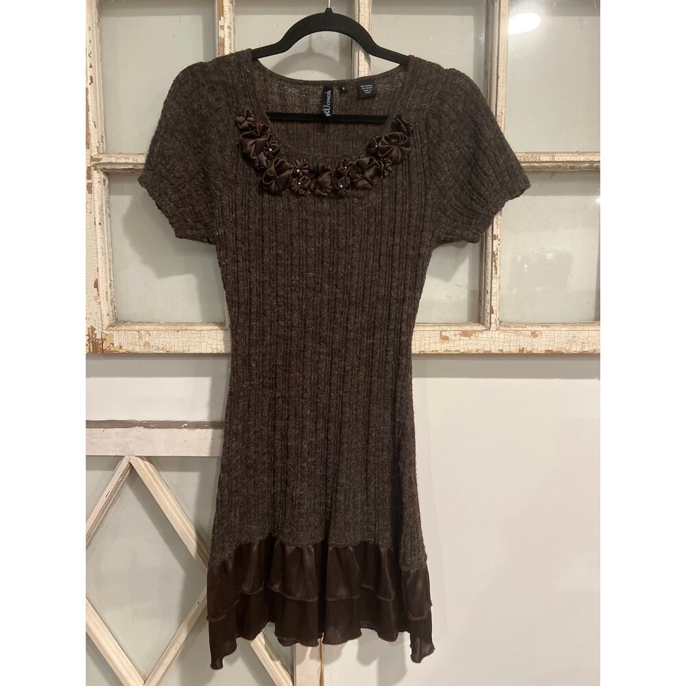 RU Cowgirl size small brown sweater dress with satin trim detail